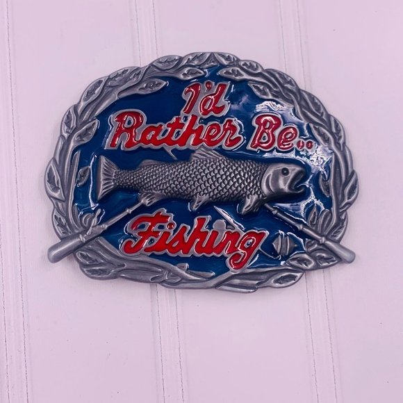 Unbranded Accessories Vintage Mens Id Rather Be Fishing Belt Buckle